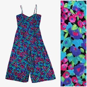 VTG Stash 90s Floral Jumpsuit Women 5/6 Pink Blue Purple USA Retro Romper Summer